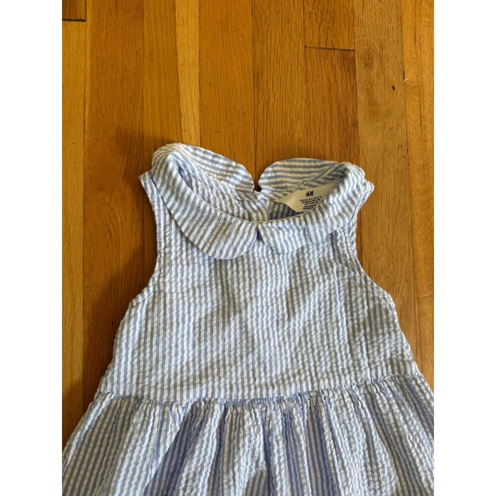 H&M Seersucker Dress Girls Sz 6 White Blue Striped Coastal Resort Nautical - Picture 2 of 7